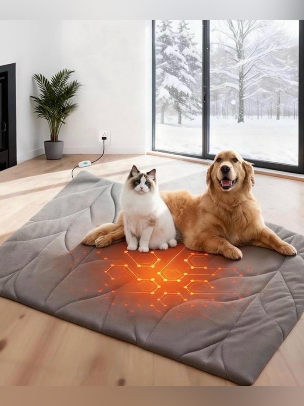Heated Gray Pet Mat for Dogs & Cats - Cozy Electric Warming Bed